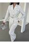 Women's Belted Suit with Gold Button Detail in White - 6