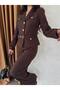 Women's Belted Gold Button Detailed Suit Dress Brown - 7