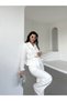 Women's Belted Suit with Gold Button Detail in White - 3