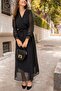 Long Straight Lined Chiffon Dress Black