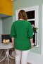 Collar Embroidery and Stone Detailed Large Size Crinkle Blouse Green1 - 4