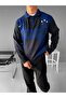 Men's polo collar comfortable fit embroidered sweater navy blue parliament - 3