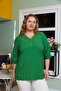 Collar Embroidery and Stone Detailed Large Size Crinkle Blouse Green1 - 3