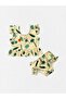 Girl's Cream Color Leaf Palm Print Quick Dry Tight Woven Bikini Set with Flared Sleeves - 2