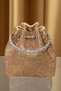 Women's Gold Design Evening Dress Bag. Tassel Detailed Stone Embroidered Handbag. - 4