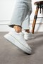 White Lace-Up Gold Stripe Detailed Women's Sports Shoes Sneakers - 2