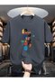 Unisex Anthracite Oversize Colorful Number Printed Cotton Summer Stylish T-Shirt