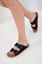 Black Genuine Leather Women's Slippers 20527 - 2