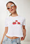 Women's White Printed Crop Knitted T-Shirt Wo00053 - 2