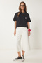 Women's Black Teddy Bear Embroidered Cotton Knitted T-Shirt Cr00485 - 2
