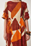 Women's Brick Orange Patterned Summer Woven Dress Rg00055 - 5