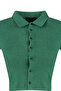 Emerald Green Button Detailed Fitted Crop Polo Neck Ribbed Stretchy Knitted Blouse TWOAW22BZ0522 - 7
