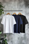 Unisex Siyah-Beyaz-Lacivert Oversize/Geniş Kesim 3'lü Paket %100 Pamuk T-Shirt TMNSS24TS00026 - 10