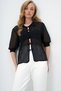 Women's Black Baby Collar Princess Sleeve Knot Closure Summer Shirt Alc-X13418 - 2