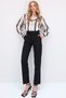 Women's Black Double Pocket Pleated Waist Belted Straight Fit Trousers ALC-X8177 - 5