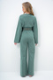 Women's Green Double-Breasted Collar Tie-Down Blouse and Slit-Cut Loose-Fit Trousers Set Alc-X11422 - 5