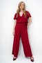 Women's Burgundy V-Neck Flared Sleeves Self Belted Woven Summer Jumpsuit Alc-X13787 - 5