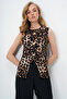 Women's Leopard Crew Neck Gold Buttoned Ottoban Blouse Alc-X13729