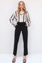 Women's Black Double Pocket Pleated Waist Belted Straight Fit Trousers ALC-X8177 - 4