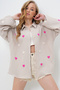 Women's Beige Süzene Heart Embroidered Oversize Muslin Linen Shirt Alc-X13791 - 4