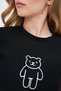 Women's Black Crew Neck Teddy Bear Embroidered Ottoban Crop T-Shirt Alc-X13917 - 5