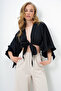 Women's Black Flared Sleeves Linen Crop Woven Blouse Alc-X10336 - 5