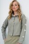 Women's Khaki Sleeves Bow Detailed Striped Crop Poplin Shirt Alc-X13924 - 3