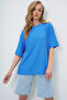 Women's Blue Crew Neck Textured Basic T-Shirt Alc-X13666 - 4