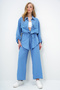 Indigo Double Pocket Safari Jacket and Wide Leg Aerobin Trousers Set with Elastic Waist Ymx8448 Ymx8448 - 3