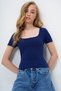 Women's Navy Blue Square Neck Lycra Jumpsuit Double Fabric Crop Blouse Alc-X13903 - 4