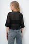 Black Crew Neck Wide Cuff Pearl Tulle Blouse Alc-X13921 - 6