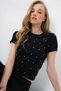 Women's Black Crew Neck Pearl Studded Ottoban Crop Blouse Alc-X13918