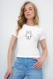 Women's White Crew Neck Teddy Bear Embroidered Ottoban Crop T-Shirt Alc-X13917 - 4