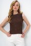 Women's Brown Crew Neck Pearl Studded Summer Crop Blouse Alc-X14113 - 3