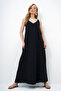 Black Adjustable Strap V-Neck Aerobin Summer Dress Alc-X14067