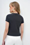 Women's Anthracite Crew Neck Bow Decorated Crop Blouse Alc-X13671 - 6