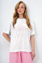 Women's Knitted Pajama Set with Basic T-Shirt and Striped Pants with Plover-Pomegranate Text Print Pjm-X13920 - 2