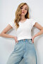 White Front and Back V-Neck Openwork Summer Knitwear Blouse Alc-X14147 - 3