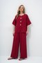 Women's Burgundy V-Neck Aerobin Blouse and Trousers Top and Bottom Set with Metal Gold Button Detail ALC-X14122 - 4