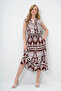 Ecru Brown Judge Collar Front Buttoned Zero Sleeve Woven Summer Dress Alc-X14088 - 5