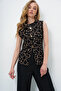 Women's Biscuit Black Crew Neck Gold Buttoned Ottoban Blouse Alc-X13729 - 4