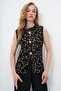 Women's Biscuit Black Crew Neck Gold Buttoned Ottoban Blouse Alc-X13729 - 3