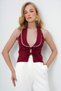 Women's Burgundy Backless Scallop Ribbed Tie-Up Crop Vest Alc-X13984 - 3