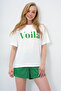 Women's Green Front Text Printed Cotton Basic T-Shirt and Shorts Combed Cotton Bottom Top Set Pjm-X13902 - 4