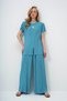 Mint Green Crew Neck Gold Button Detail Slit Pleated Blouse and Pants Set Alc-X14138 - 4