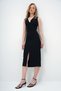 Women's Black Deep V-Neck Accessory Front Slit Ottoban Dress Alc-X13966 - 6