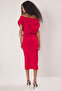 Kırmızı Midi Büzgü/Drape Detaylı Örme Elbise TWOSS25EL00780 - 4