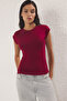 Bordo Viskoz/Yumuşak Kumaş Fitted/Vücuda Oturan Ay Kol Esnek Örme Bluz TWOSS23BZ00992 - 2