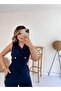 Double Breasted Design Jumpsuit Navy Blue - 7