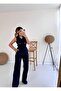 Double Breasted Design Jumpsuit Navy Blue - 2